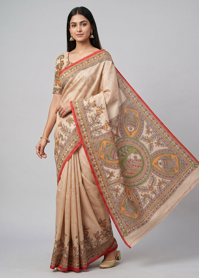 Blue Printed Silk Saree Without Blouse Piece