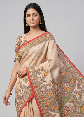 Blue Printed Silk Saree Without Blouse Piece