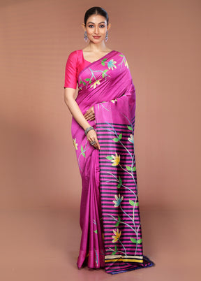 Pink Handloom Printed Pure Silk Saree Without Blouse Piece