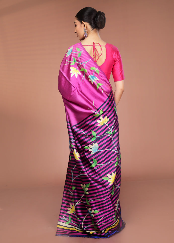 Pink Handloom Printed Pure Silk Saree Without Blouse Piece