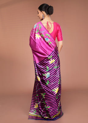 Pink Handloom Printed Pure Silk Saree Without Blouse Piece
