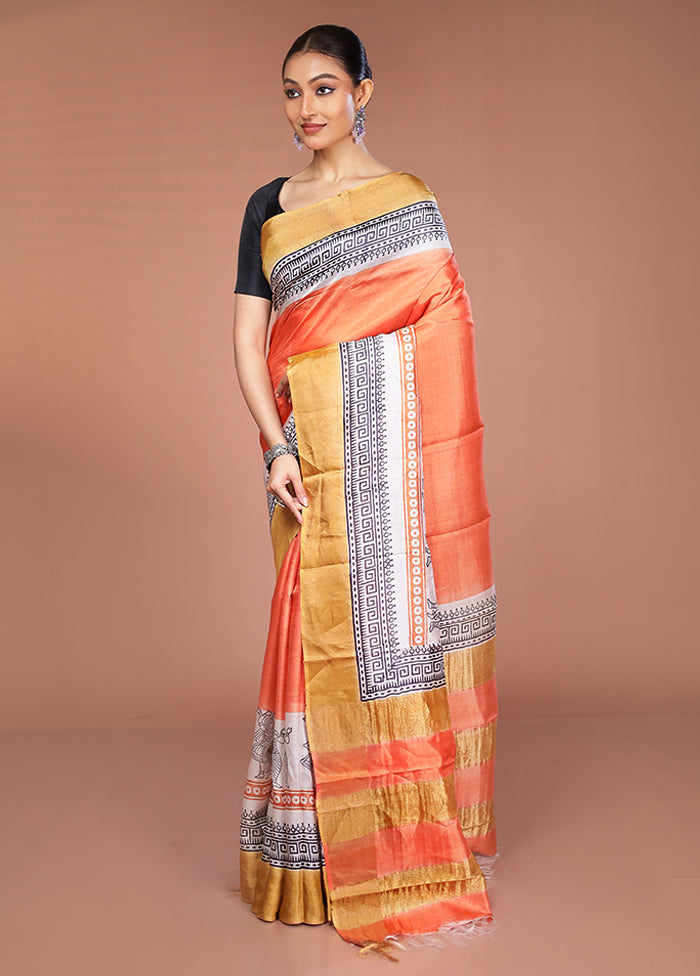 Multicolor Tussar Silk Saree With Blouse Piece