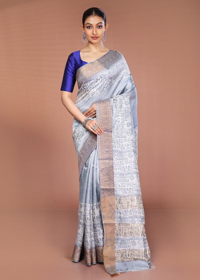 Cream Tussar Silk Saree With Blouse Piece