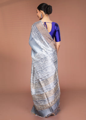 Cream Tussar Silk Saree With Blouse Piece