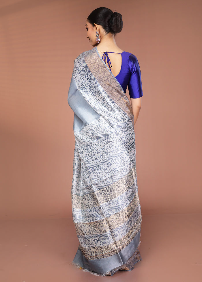 Cream Tussar Silk Saree With Blouse Piece
