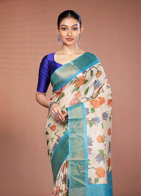 Cream Tussar Silk Saree With Blouse Piece