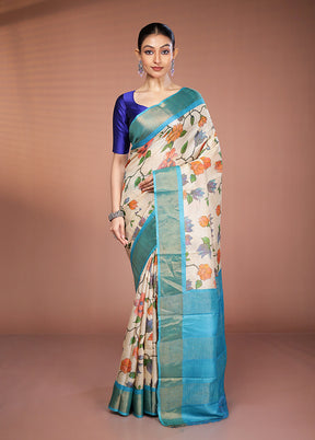 Cream Tussar Silk Saree With Blouse Piece