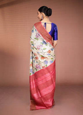 Cream Tussar Silk Saree With Blouse Piece