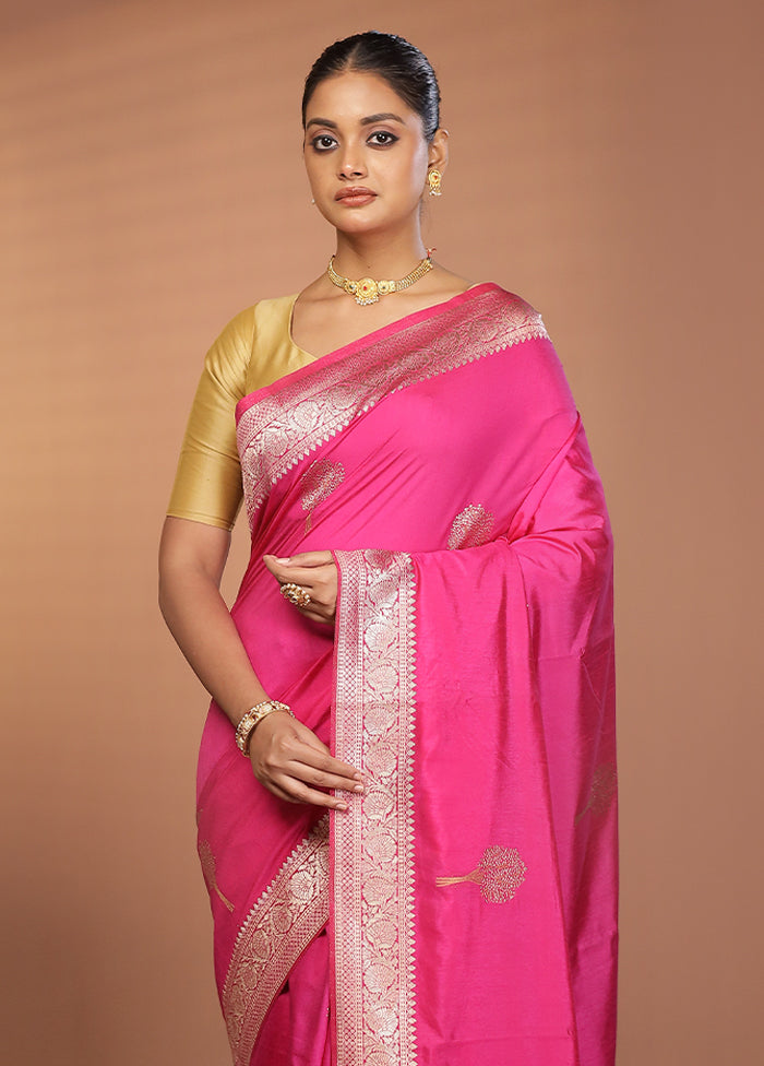 Pink Dupion Silk Saree With Blouse Piece