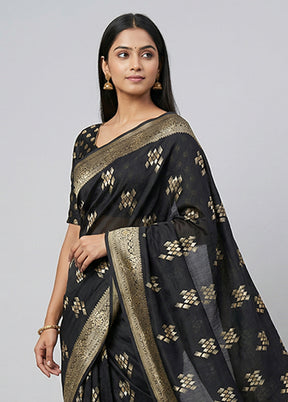 Black Dupion Silk Saree With Blouse Piece