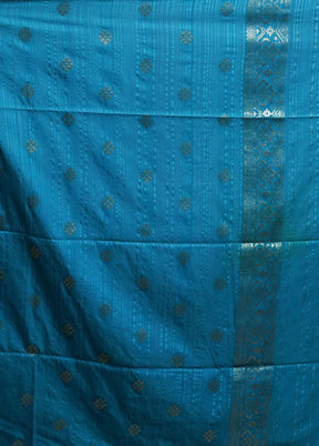 Blue Dupion Silk Saree With Blouse Piece