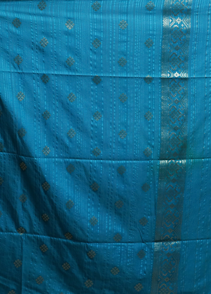 Blue Dupion Silk Saree With Blouse Piece