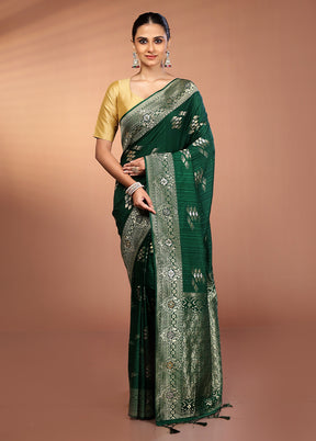 Green Dupion Silk Saree With Blouse Piece