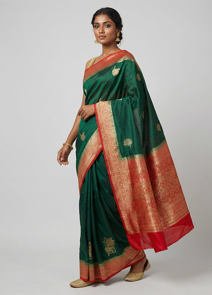 Green Dupion Silk Saree With Blouse Piece