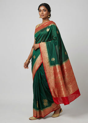 Green Dupion Silk Saree With Blouse Piece