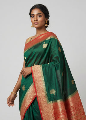 Green Dupion Silk Saree With Blouse Piece