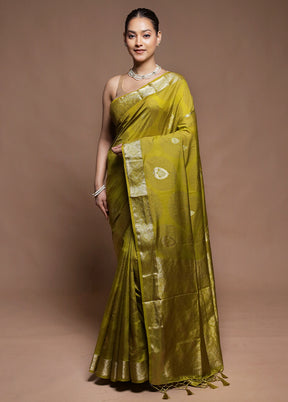 Green Dupion Silk Saree With Blouse Piece