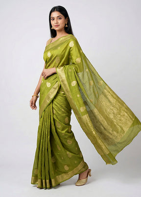 Green Dupion Silk Saree With Blouse Piece