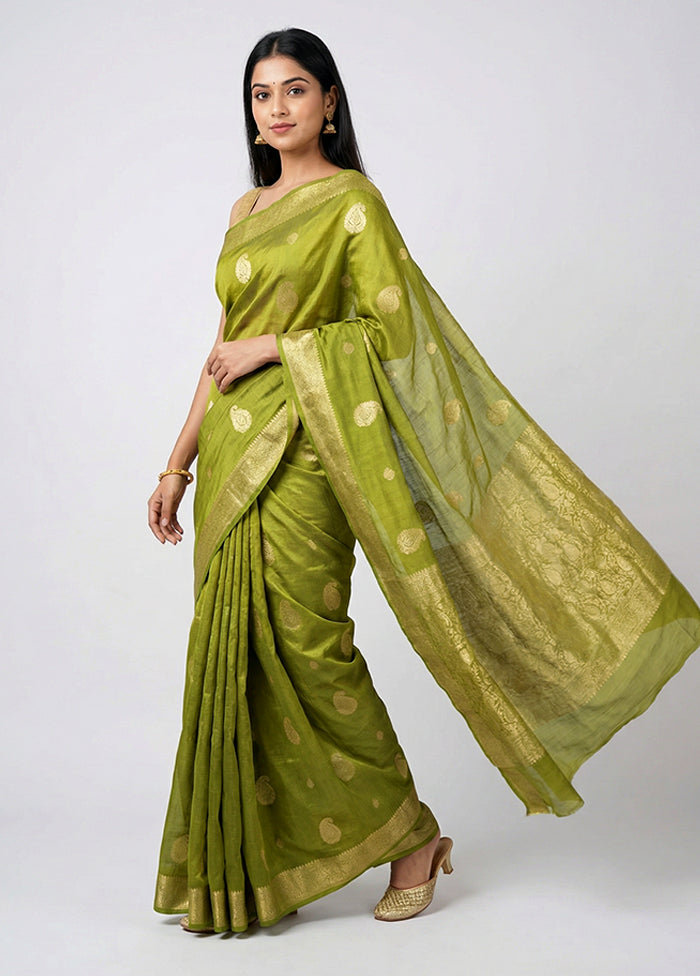 Green Dupion Silk Saree With Blouse Piece