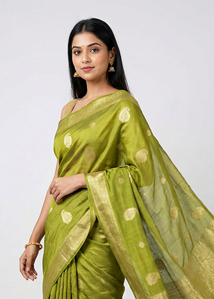 Green Dupion Silk Saree With Blouse Piece