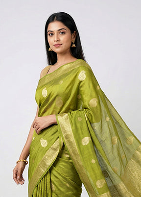 Green Dupion Silk Saree With Blouse Piece