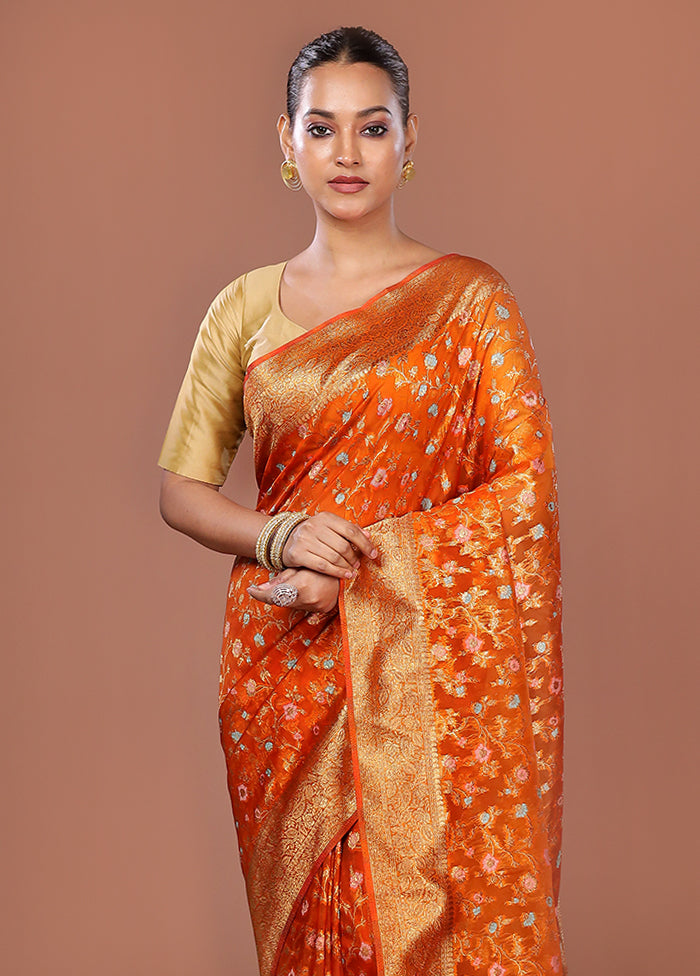 Orange Organza Saree With Blouse Piece