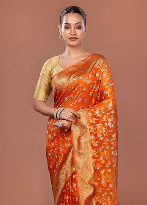 Orange Organza Saree With Blouse Piece