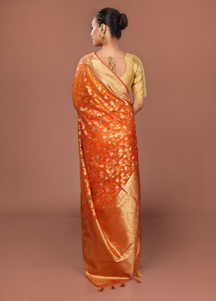 Orange Organza Saree With Blouse Piece