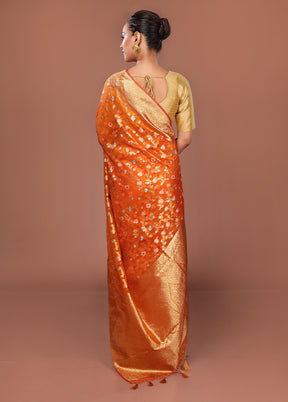 Orange Organza Saree With Blouse Piece