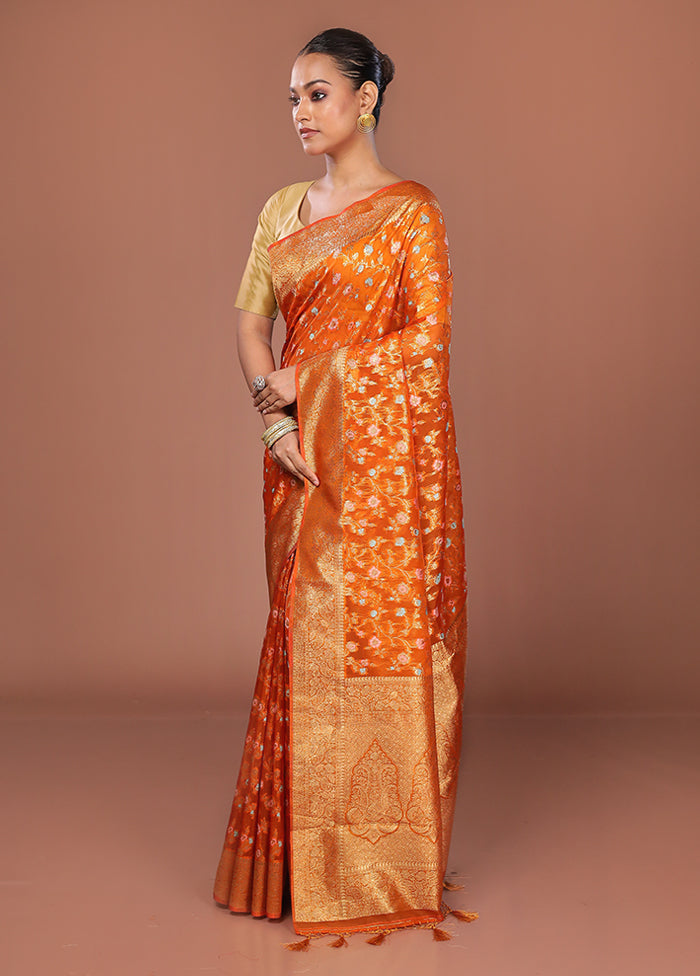 Orange Organza Saree With Blouse Piece