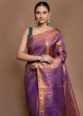 Purple Kanjivaram Silk Saree With Blouse Piece