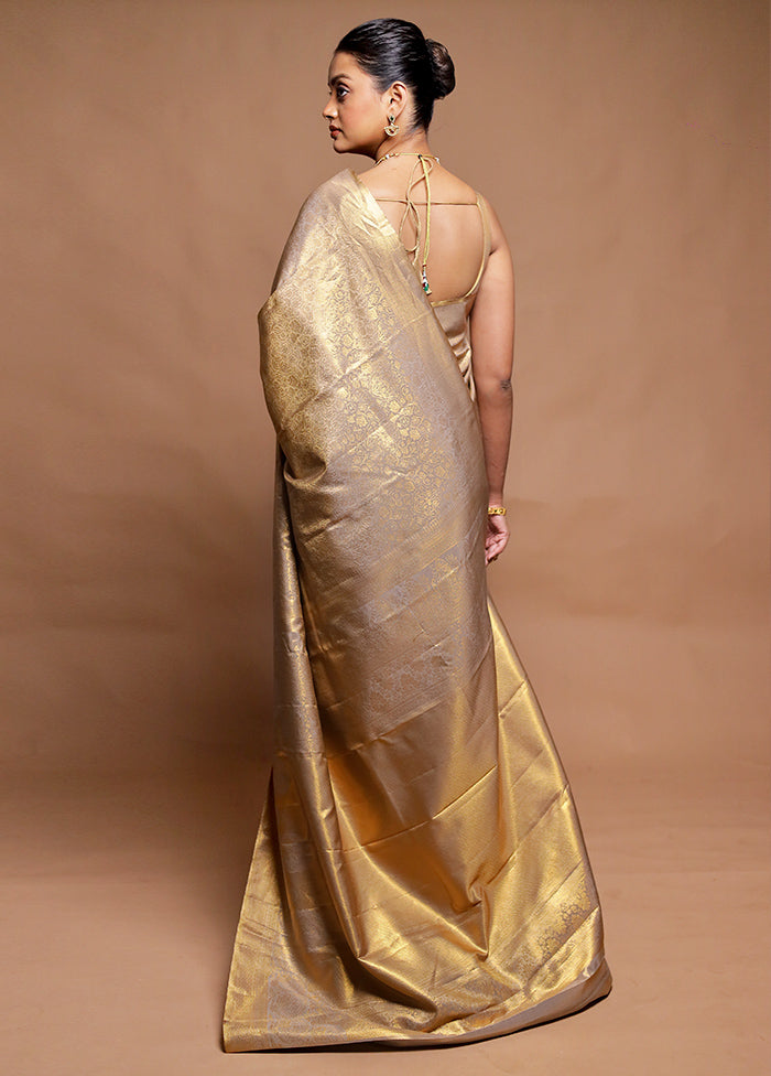 Cream Kanjivaram Silk Saree With Blouse Piece