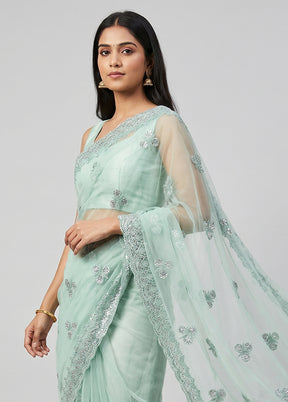 Green Organza Saree With Blouse Piece
