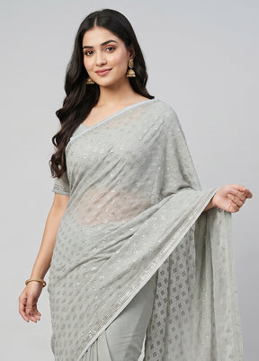 Green Chiffon Silk Saree With Blouse Piece