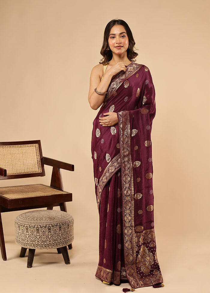 Maroon Dupion Silk Saree With Blouse Piece