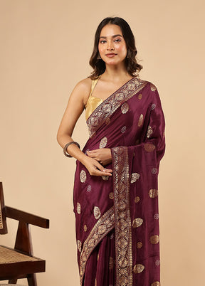 Maroon Dupion Silk Saree With Blouse Piece