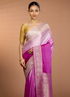 Purple Handloom Katan Pure Silk Saree With Blouse Piece