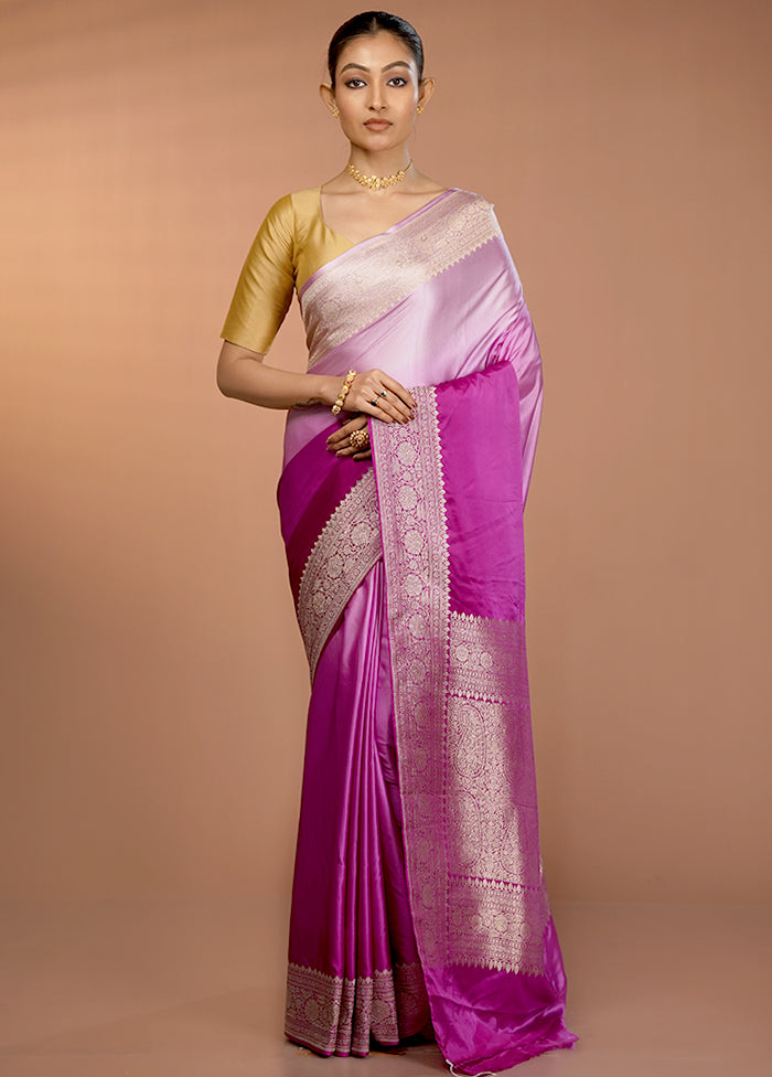 Purple Handloom Katan Pure Silk Saree With Blouse Piece