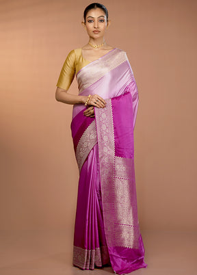 Purple Handloom Katan Pure Silk Saree With Blouse Piece