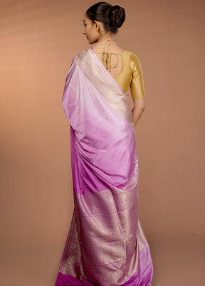 Purple Handloom Katan Pure Silk Saree With Blouse Piece
