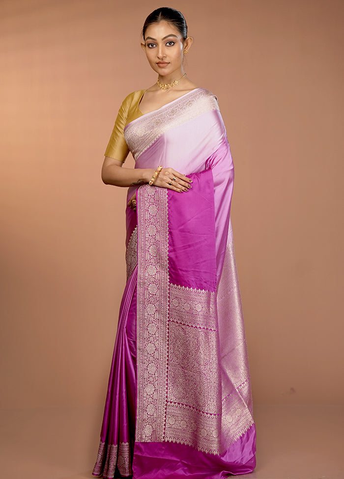 Purple Handloom Katan Pure Silk Saree With Blouse Piece