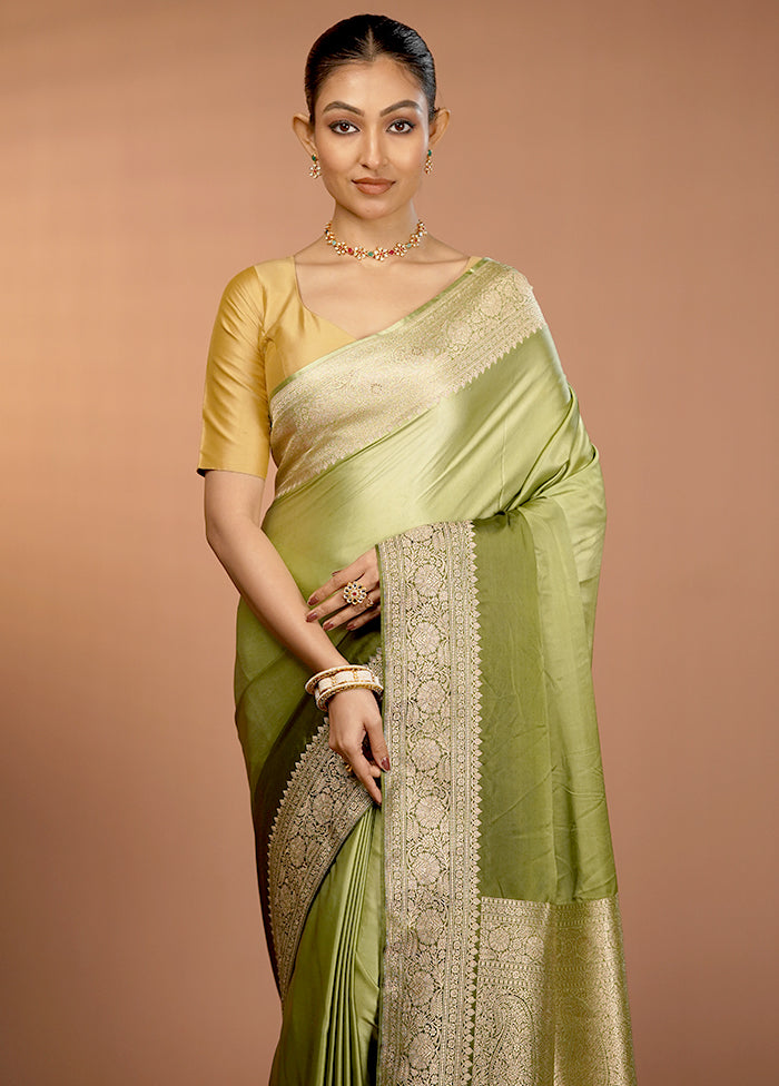 Green Handloom Katan Pure Silk Saree With Blouse Piece
