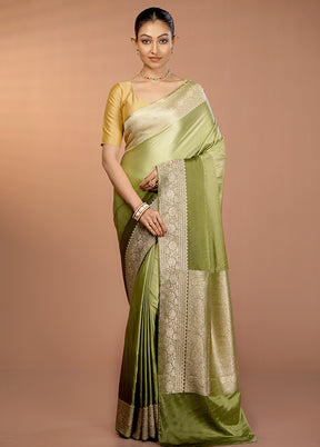 Green Handloom Katan Pure Silk Saree With Blouse Piece