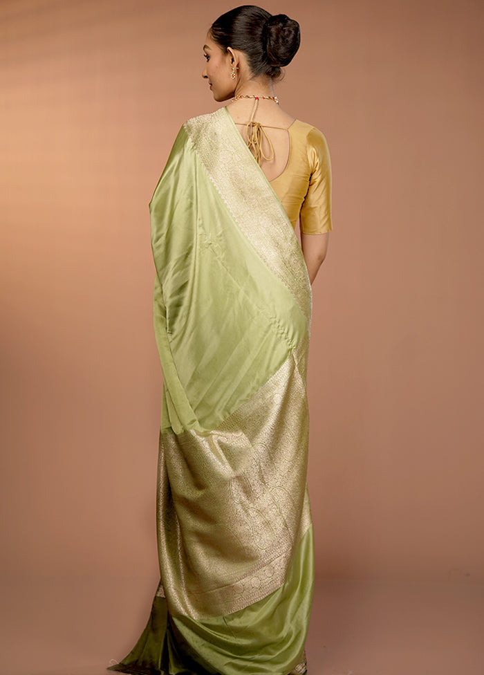 Green Handloom Katan Pure Silk Saree With Blouse Piece
