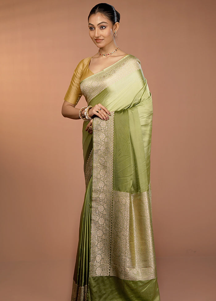 Green Handloom Katan Pure Silk Saree With Blouse Piece
