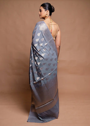Grey Dupion Silk Saree With Blouse Piece