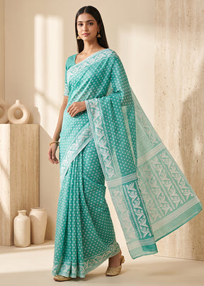 Green Jamdani Cotton Saree Without Blouse Piece