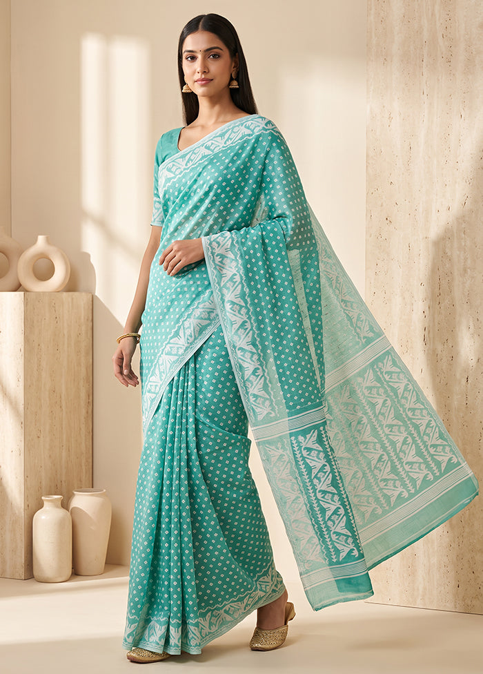 Green Jamdani Cotton Saree Without Blouse Piece