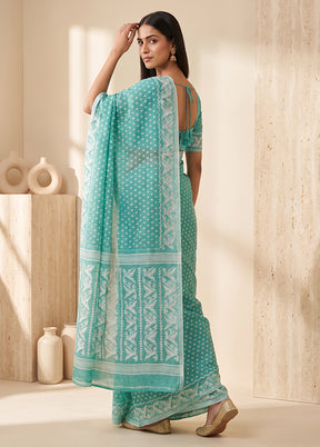 Green Jamdani Cotton Saree Without Blouse Piece