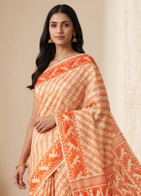 Cream Jamdani Cotton Saree Without Blouse Piece